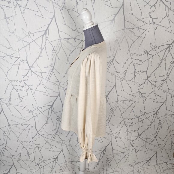 Paper Crane Ivory Linen Cotton Blend Popover Babydoll Blouse - Picture 2 of 5
